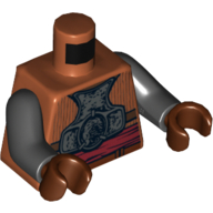 Torso Armour Plates with Back Straps and Dark Red Sash Print, Black Arms, Reddish Brown Hands