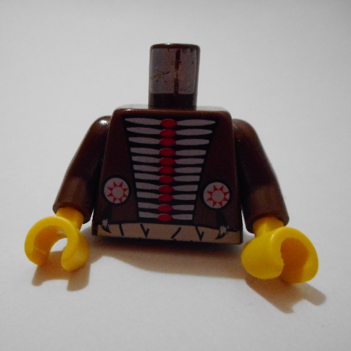 Torso American Indian Buckskin with Hair Pipe Bead Breastplate and White Belt Print, Brown Arms, Yellow Hands