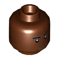 Minifig Head, Eyebrows, Dark Tan Chin Dimple, Sad Print