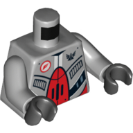 Torso Robot with Red and Black Plates / Radiator on Back Print, Light Bluish Gray Arms, Black Hands