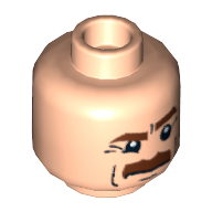 Minifig Head, Brown Bushy Moustache, Brown Eyebrows and White Pupils Print [Blocked Open Stud]