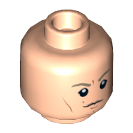 Minifig Head Luke Skywalker, Dark Tan Eyebrows, White Pupils, Cheek Lines, Smiling / Scowling Print