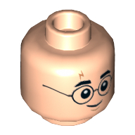 Minifig Head Harry Potter, Glasses, Eyebrows, Dark Orange Lightning Scar, Grin / Scared Print