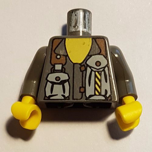 Torso Shirt with Two Pouches on Chest Print (Docs), Dark Gray Arms, Yellow Hands
