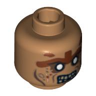 Minifig Head Zombie, Dual Sided, Silver Eyes and Brown Face Lines Closed Mouth / Bared Teeth Print [Blocked Open Stud]